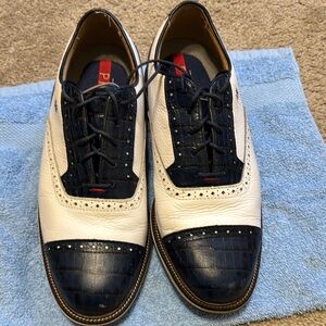 Men's White and Blue FootJoy Golf Shoes